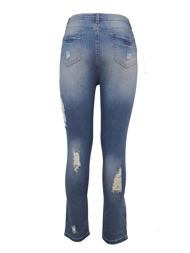 High Rise Ripped Curvy Skinny Jeans with Water Ripple